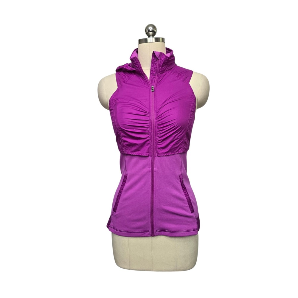 Lululemon Purple Hooded Running‎ Vest Ruched Mesh Back Womens Size 4 Full Zip